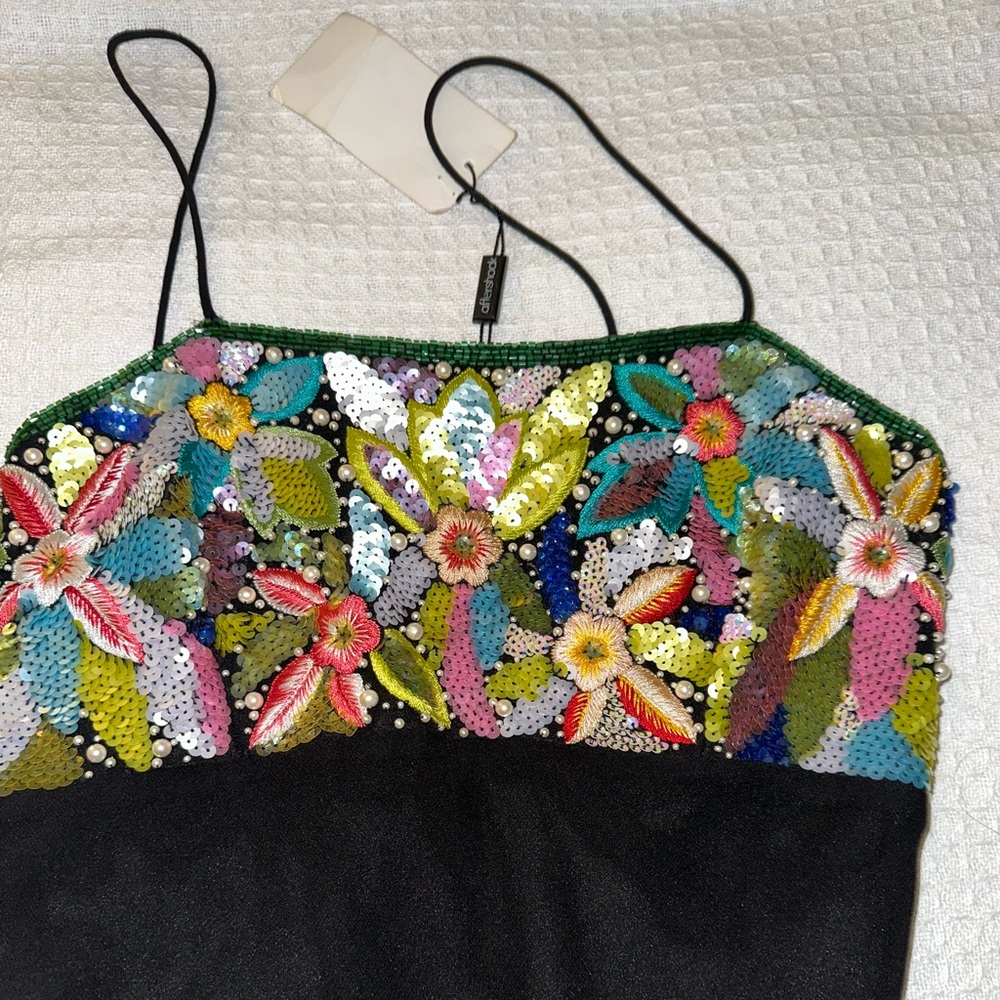 Rare 100% Silk Beaded Tropical LBD Dress